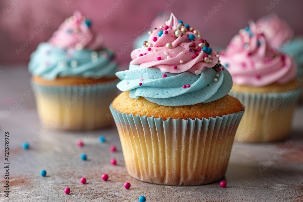Scrumptious Pink and Blue Frosting Cupcake
