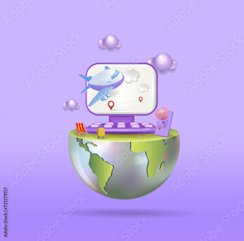The concept of tourism and travel planning, the icon for the banner.
 Time to travel, 3d vector illustration
