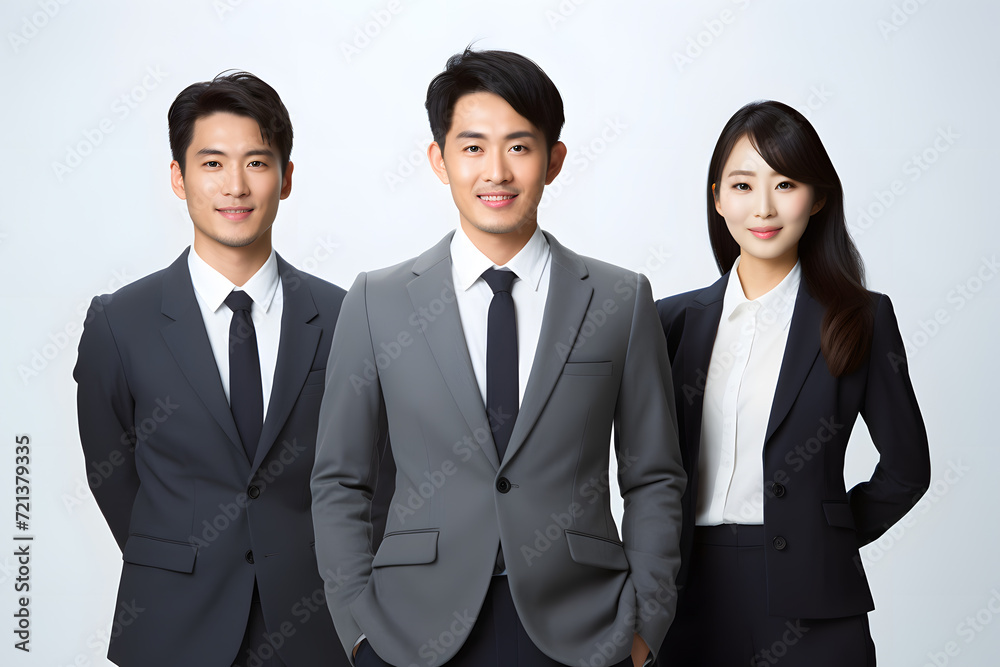 group of three asian business people standing group of three asian business people standing