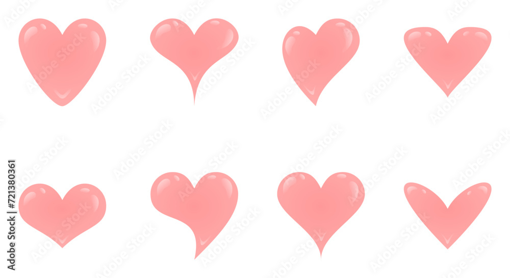 pink heart shape vector set. flat design vector illustration isolated on white background.