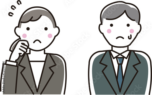 Illustration of young business people (man and woman worried)