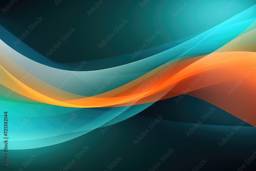 Colors of April, abstract background with waves in dark green, light green and orange hues, and with copyspace for your text. April background banner for special or awareness day, week or month - obrazy, fototapety, plakaty 