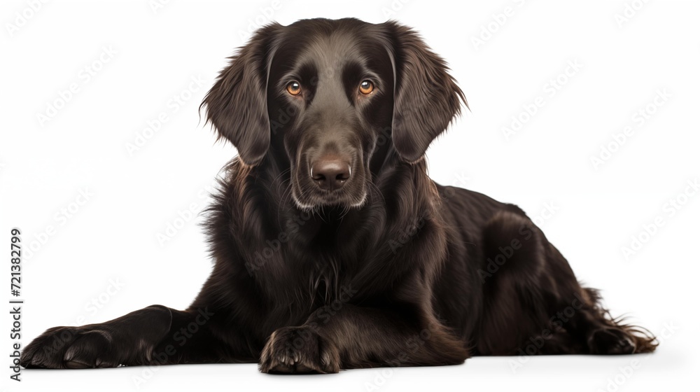 Dog, Flat-Coated Retriever in sitting position Dog, Flat-Coated Retriever in sitting position