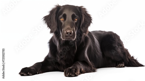 Dog, Flat-Coated Retriever in sitting position