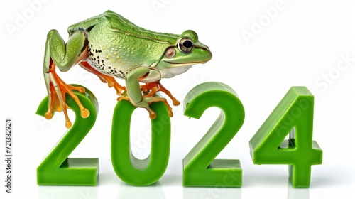 Leap day, one extra day, Leap year 29 February 2024 background. Green Frog and year 2024 text on green background.