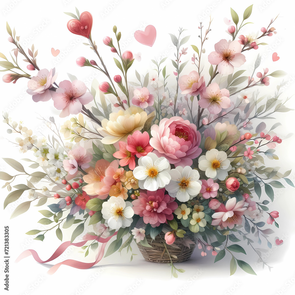 Fototapeta premium watercolor wildflower bouquet with white background