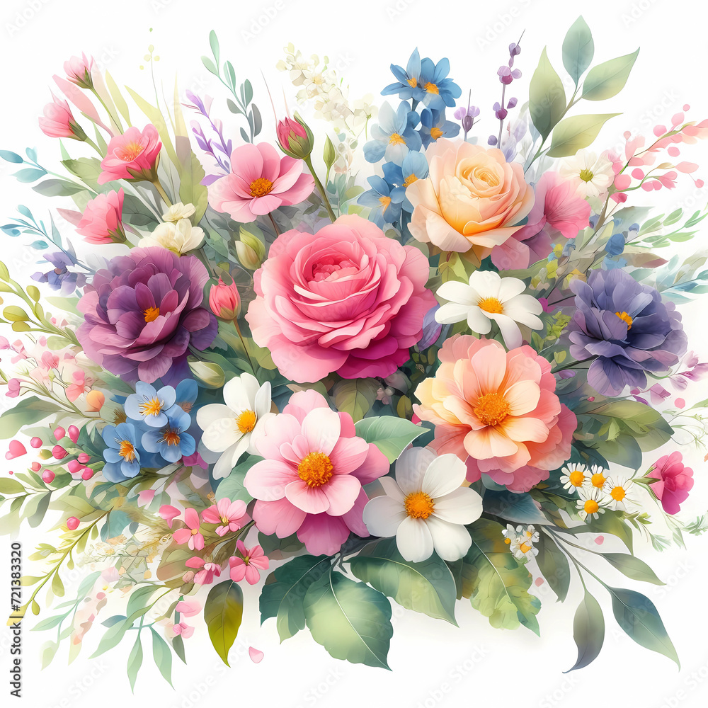 watercolor wildflower bouquet with white background