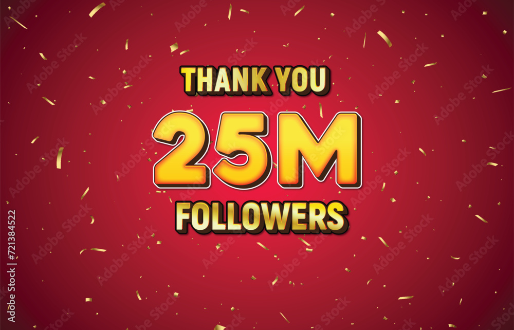 Golden 20M isolated on red background with golden confetti, Thank you followers peoples, 1M online social group, 25M Golden 20M isolated on red background with golden confetti, Thank you followers peoples, 1M online social group, 25M