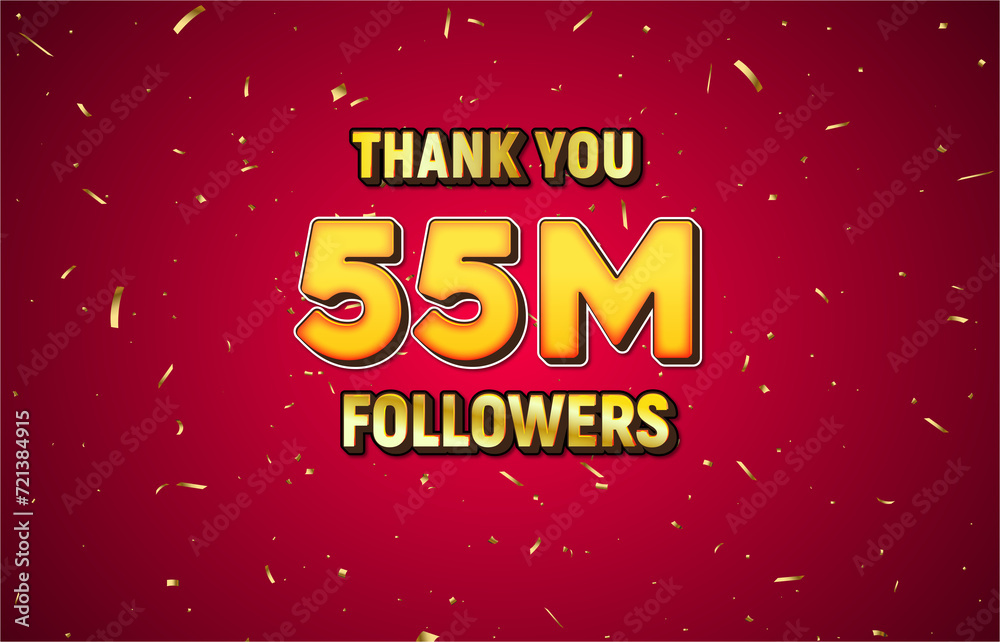 Golden 50M isolated on red background with golden confetti, Thank you followers peoples, 1M online social group, 55M Golden 50M isolated on red background with golden confetti, Thank you followers peoples, 1M online social group, 55M