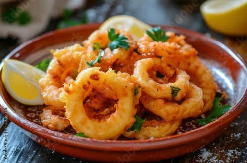 Fried Calamari Rings on Plate: Italian Cuisine Photo