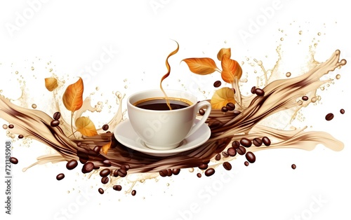 Banner design with coffee splash and coffee beans isolated on white background