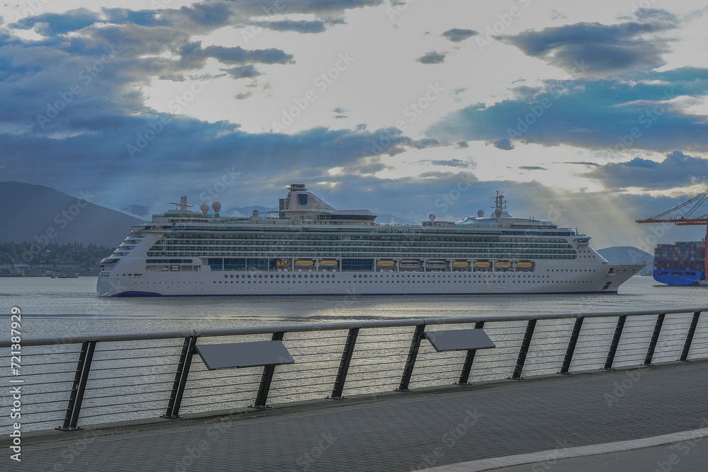 Family cruiseship cruise ship liner Serenade arrives to Vancouver, Canada from Alaska cruise