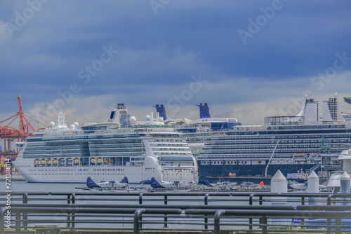 Family cruiseship cruise ship liner Serenade arrives to Vancouver, Canada from Alaska cruise