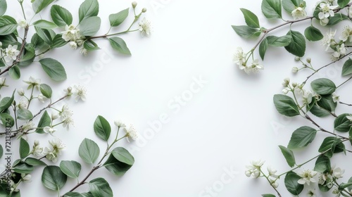 Minimalist Green Plant Leaves with Shadow Play on White Background  Open Space for Text or Logo