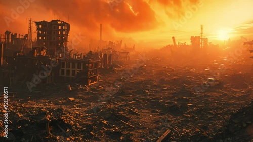 apocalyptic destruction of war zone landscape photo