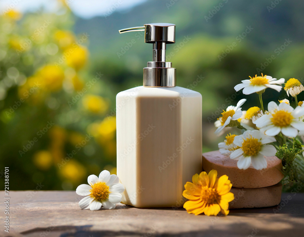 stylish soap dispenser with some flowers stylish soap dispenser with some flowers