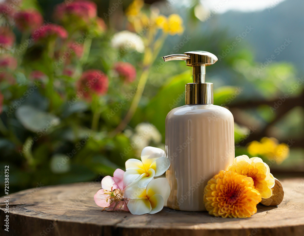 stylish soap dispenser with some flowers stylish soap dispenser with some flowers