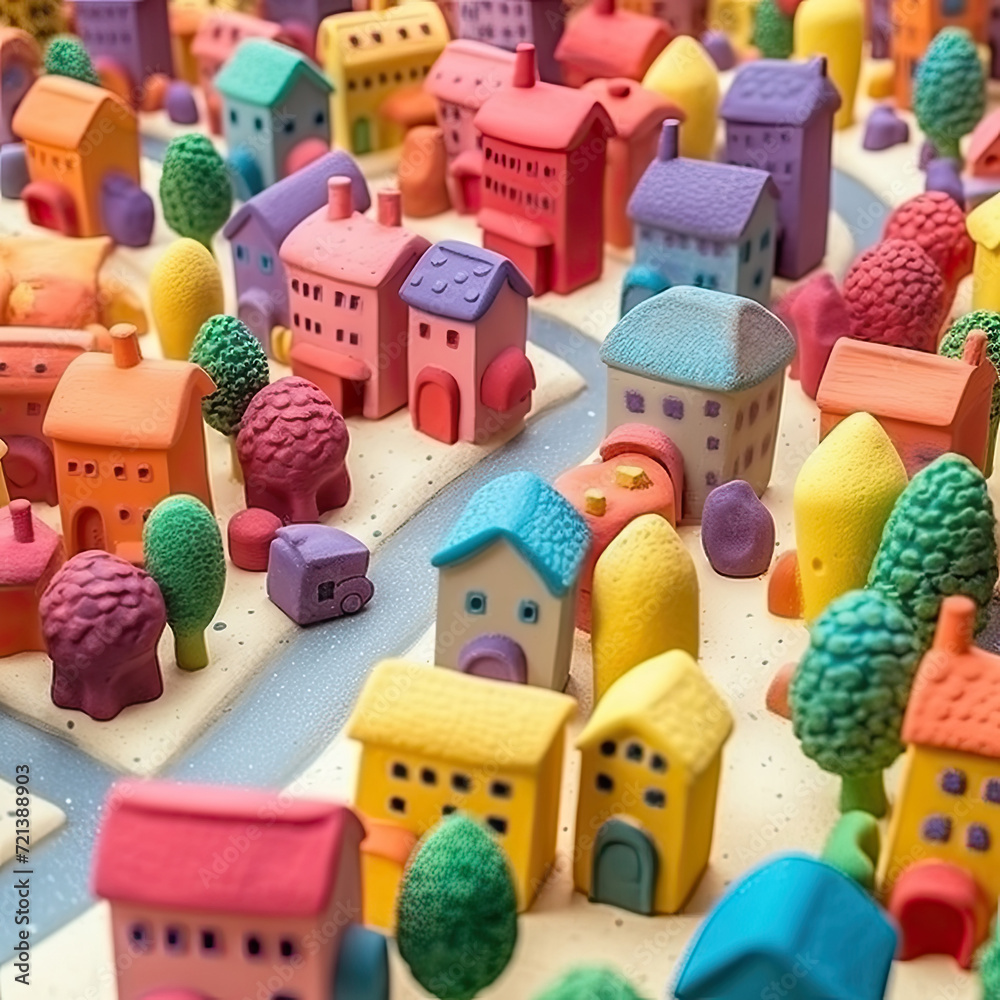Miniature Cityscape: Enchanting Display of Tiny Toy Homes on a Table