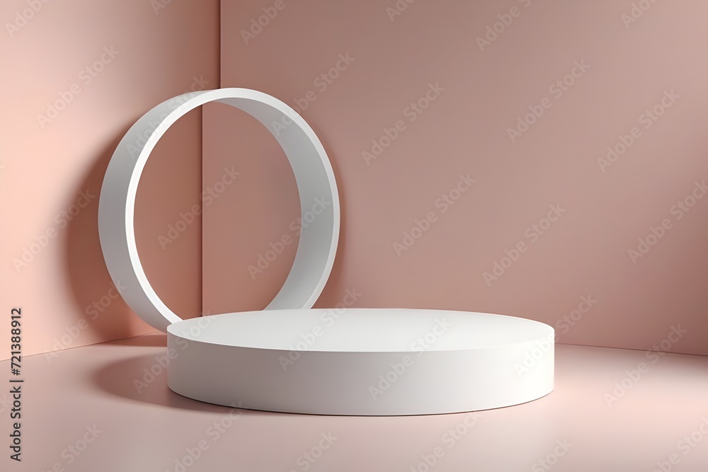 3d Render illustration, abstract minimal room architecture background. Empty cylindrical podium, curved niche, round stage, display case stand, empty pedestal, empty product display platform