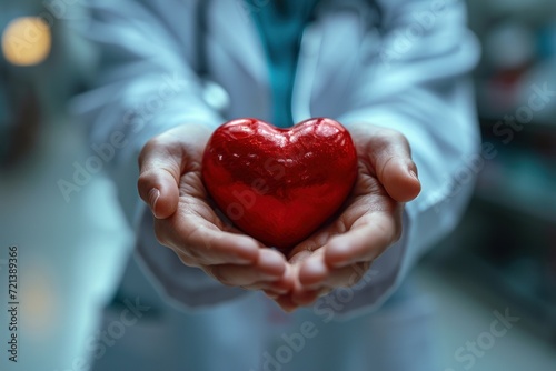 Doctor holds a red heart symbolizing love  donation  World Heart Day