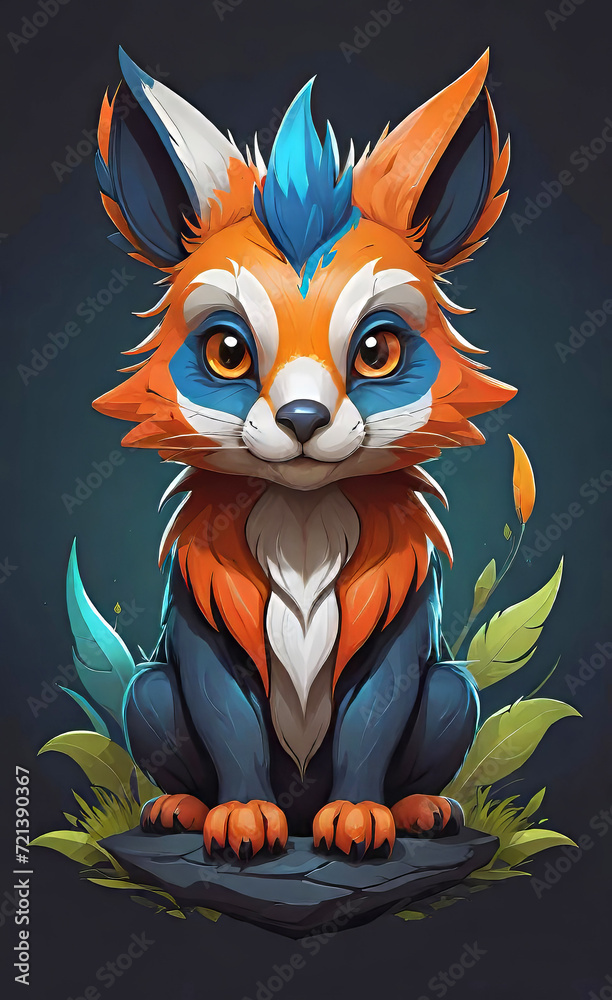 Obraz premium vector illustration, flat logo of cute animal vector icon, primitive childish doodle, isolated on white background,