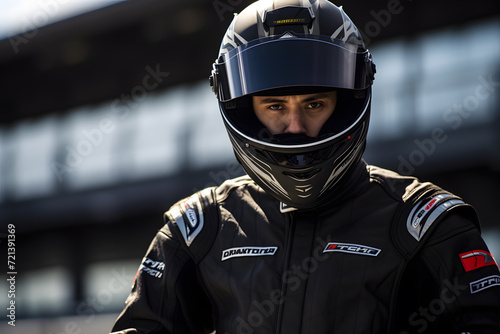 Moto rider in black knit cap helmet  © sugastocks
