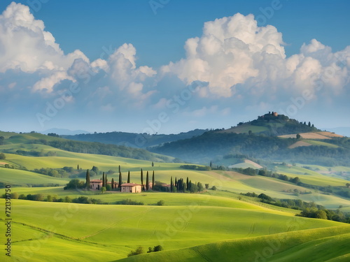 idyllic tuscany: a fictional landscape illustration of tranquil italian hills - the beauty of a rural tuscan scenery 