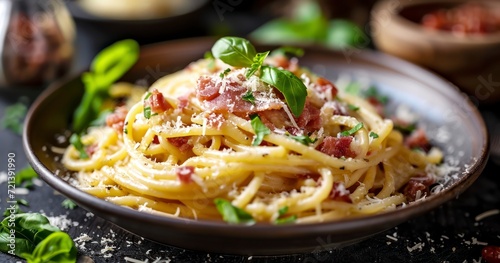 A Delightful Fusion of Meat, Cheese, and Pasta in Classic Italian Carbonara