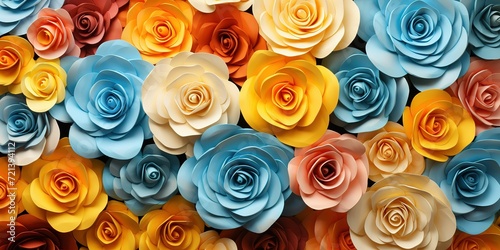 Floral Wallpaper with Yellow  Blue and Orange Roses.