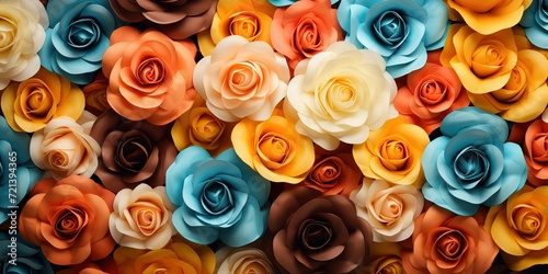 Floral Wallpaper with Yellow  Blue and Orange Roses.