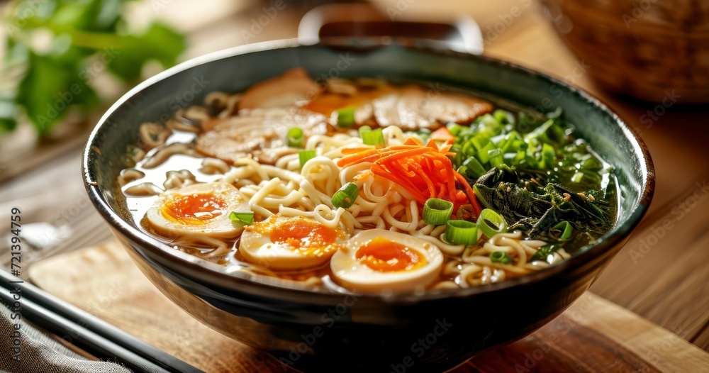 Zen in a Bowl - The Art of Eating Vegetable Ramen, a Japanese Noodle Soup, with Chopsticks Zen in a Bowl - The Art of Eating Vegetable Ramen, a Japanese Noodle Soup, with Chopsticks