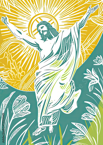 Easter holiday postcard of Jesus outstretched arms, symbolizing resurrection © Top AI images