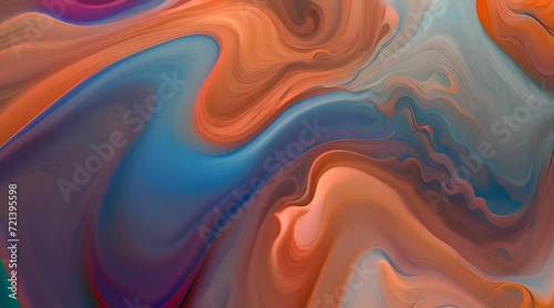 Teel and orange color paints morphing, abstract background