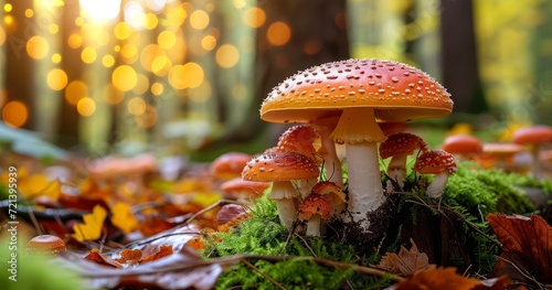 A Vivid Red Mushroom Captured in the Heart of a Seasonal Forest