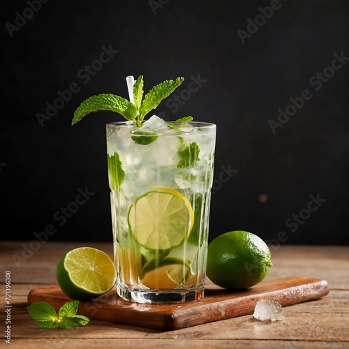 Mojito drink on wooden planks