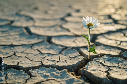 A single daisy sprouts from cracked earth, a symbol of hope and resilience in adversity.   © Kishore Newton