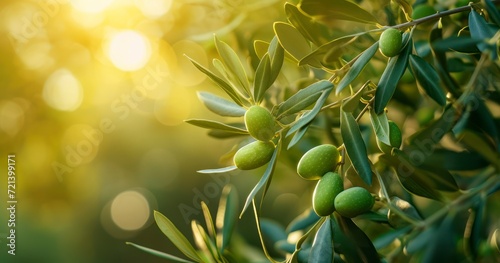 The Elegant Simplicity of a Green Olive Branch with a Blurred Nature Background