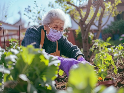 Serene Senior Citizen Tending to Her Garden with Tender Care and Joyful Passion