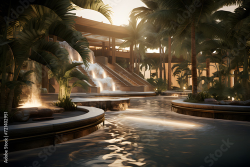 Resort Lobby with a Serpentine Water Feature