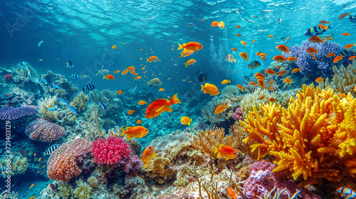 Vibrant Coral Reef Teeming with Colorful Fish in the Red, A Stunning Underwater Snapshot of Marine Life in the Tropical Ocean © Natural JPG