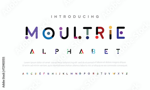 Moulltris Modern style font design, set of alphabet letters and numbers vector illustration Crypto font. photo