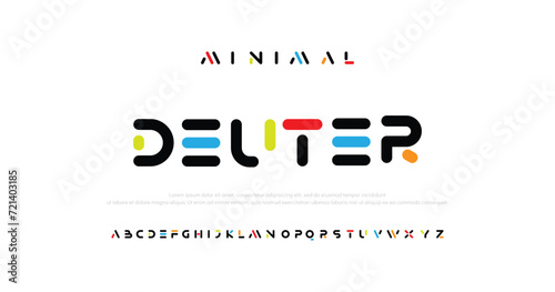 Deuter Abstract digital technology logo font alphabet. Minimal modern urban fonts for logo, brand etc. Typography typeface uppercase lowercase and number. vector illustration