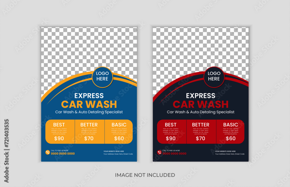 
Vector car wash service flyer poster design template. car wash service promotional poster flyer template. service, Housekeeping, wash, clean or home repair service marketing flyer template design
