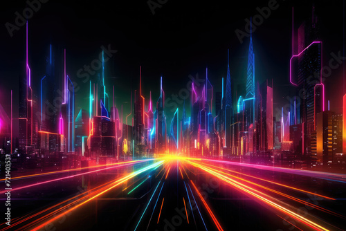 Neon vivid cyberpunk megapolis photo