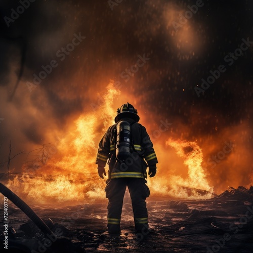 Brave and Ready: A Firefighter's Back Viewed in Action