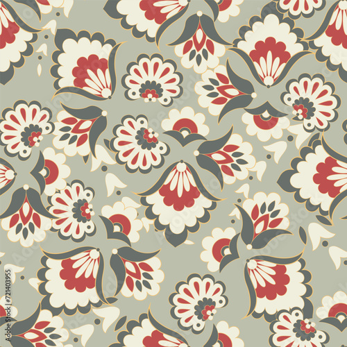 Floral seamless textile pattern in asian batik style