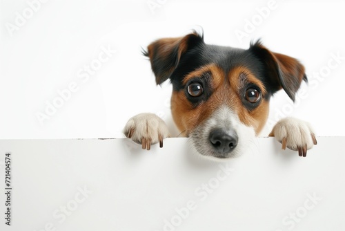 Curious Jack Russell Terrier Peeking over White Board © betterpick|Art