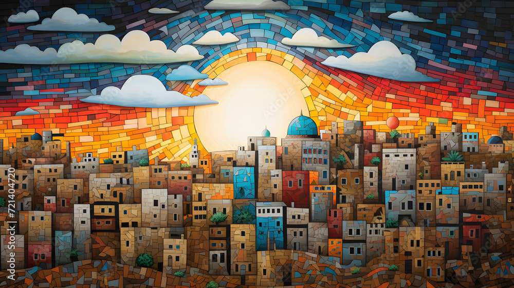Naklejka premium Sunrise of Hope: Illuminating Jerusalem in the Pursuit of Peace Across the Middle East