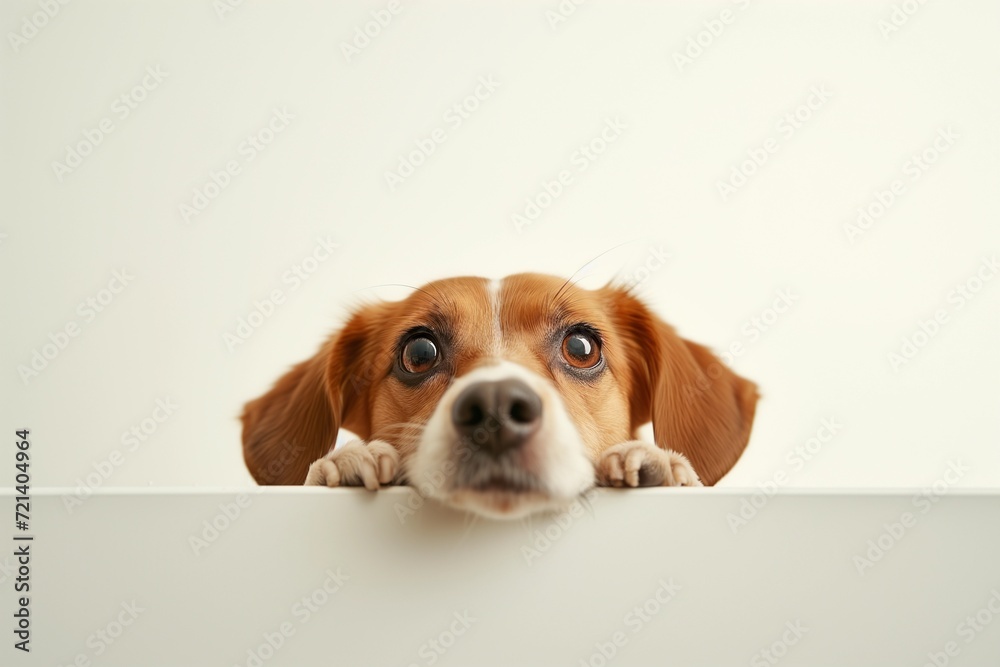 Adorable Beagle Dog Peering Over White Surface