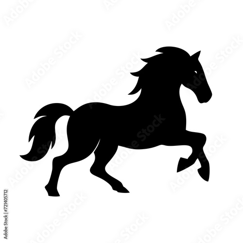 Standing black horse silhouette icon. Rearing up horse side view. Vector illustration